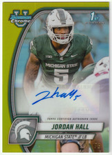 Jordan Hall 2024 Bowman U Chrome Prospect Autographs Yellow Refractor Auto #/75