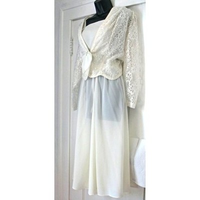 80s  Dress Sz 12 L Vintage Ivory Semi Sheer Flared Skirt &Jacket, ck measurement