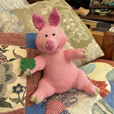 Neues handgestricktes Glücksschwein mit 4 Blatt Kleeblatt, Stofftier, Deko, Maskottchen