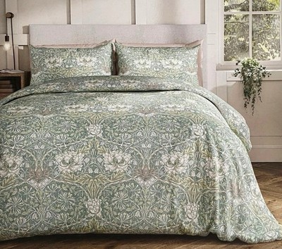 William Morris 3-Piece QUEEN Duvet Set - Honeysuckle Tulip Sea Green w/ Shams 