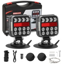 2X Wireless Trailer Lights Magnetic LED Tow Light Turn Signal Brake Reverse Stop