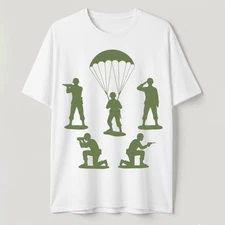Green Army Men Toy Soldiers T-Shirt Military Parachute Veteran Silhouette Tee