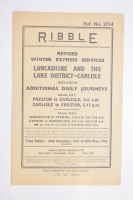 Bus Coach Ribble Handzettel überarbeitet Winter Express Services Lancashire 1951