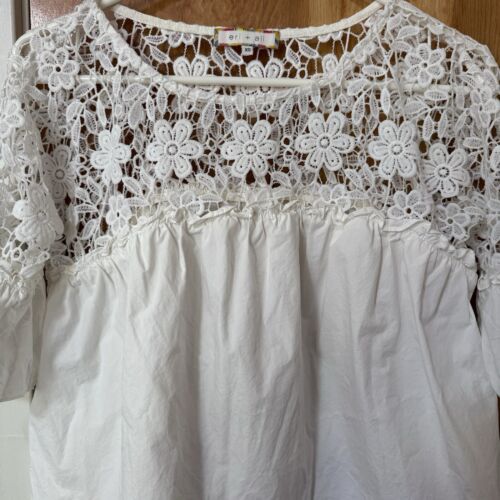 Anthropologie Eri & Ali Belle XS Poplin Peasant Top White Ruffle Cottagecore - Picture 2 of 8