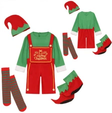 Kids Outfit Stretchy Bodysuit Dance Set Performance Costume Xmas Hat Party Wave