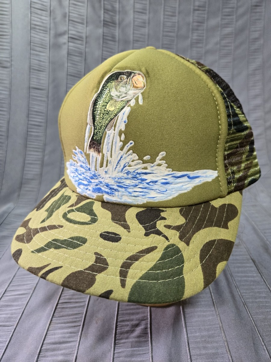 Vintage Sportcap Fishing Camo Trucker Hat Large Mouth Bass OSFA Mesh  Snapback