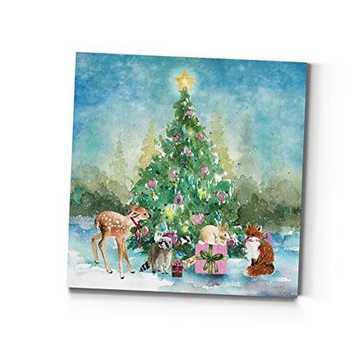Cute Winter Deer Wall Art 24x24 Forest Animal Christmas Tree Décor-image