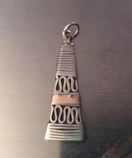 Vintage Handmade Egyptian Style Triangular Silver & Gold Bracelet Charm/Pendant
