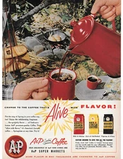 1956 A P Super Markets Coffee, A & P, Smoking Hot Coffee, Coffee Beans, Print Ad