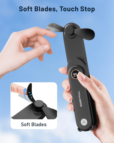 Portable Handheld Mini Fan with LED Display, 2-In-1 Personal Foldable USB Rechar - Picture 6 of 12