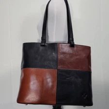 Patricia Nash Braden Colorblock Leather Tote Bag Black and Tan Handbag NEW