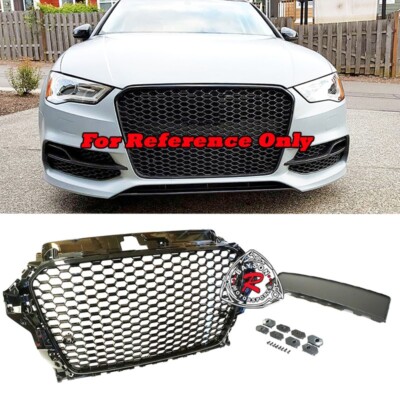 Fits 14-16 Audi A3 S3 8V w/ Sensor Holder RS3-Style Badgeless Front Grill Black