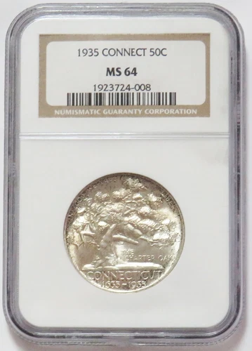 1935 CONNECTICUT SILVER 50c COMMEMORATIVE NGC MINT STATE 64