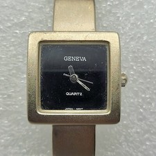 Geneva Women Watch 21mm Square Black Dial Silver Tone Band, Runs