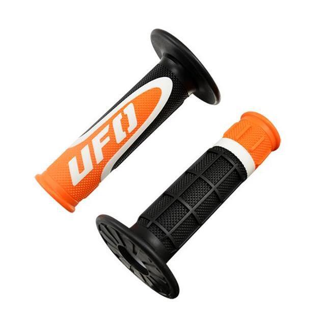 Poignée UFO Axiom noire et orange triple densité pour guidon de moto cross standard 22mm