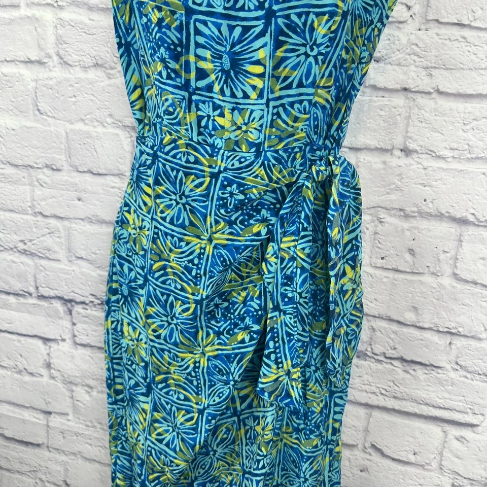 Vestido De Colección Spencer Jeremy Talla 8 Imitación Envoltura Pura Seda Tropical Hawaiano Geométrico Foto 2 de 4