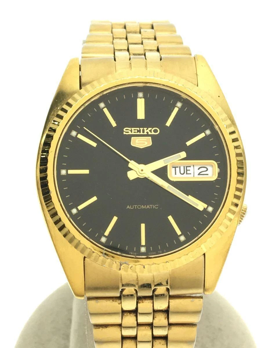 Vintage SEIKO 5 SNXZ16 7S26 0500 Black Dial Day Date Automatic Gold Datejust