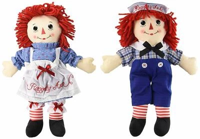 Raggedy Ann and Andy Doll 16'' Hasbro By Aurora Soft Plush With Tags (Set of 2)