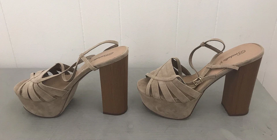 Zapatos de salón BRECKELLE'S bronceados con correa para el tobillo plataforma punta abierta para mujer 9 gruesos de tacón alto Foto 3 de 4