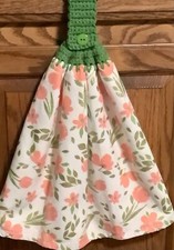 Double hanging kitchen towel flowers garden crocheted green top