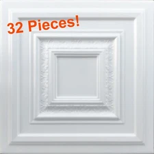 Ceiling Tiles, Glue Up 20" x 20", Decorative, Styrofoam, ANTYX  White, 32 Pieces
