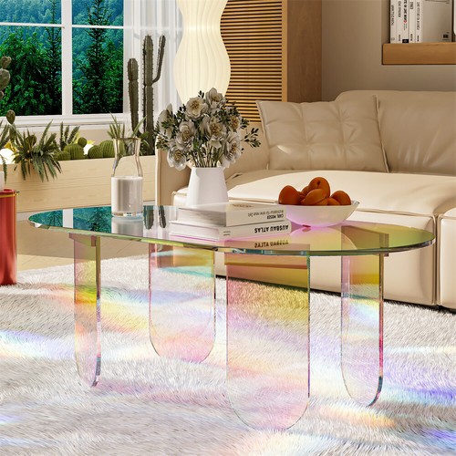 FATIVO Iridescent Acrylic Coffee Table Sofa Couch Art Side Table with Stable Leg - Picture 6 of 12