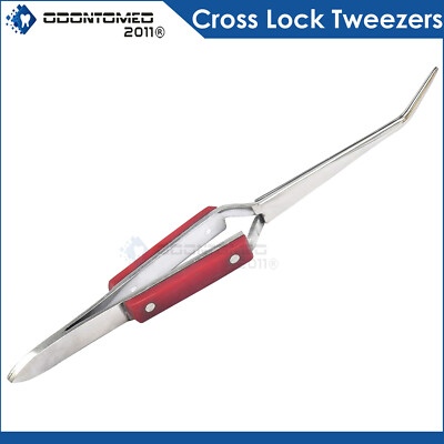 Cross Lock Tweezers Self Closing Fiber Grip 6-1/2 Set of 2