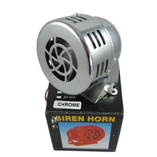 CHROME 12V CIVIL AIR RAID ALARM HORN TORNADO ALARM MOTOR DRIVEN FIRE