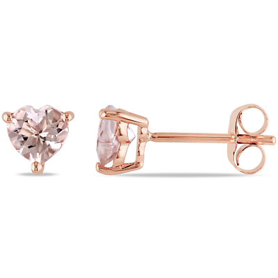 Amour 10k Rose Gold Heart-cut Morganite Stud Earrings