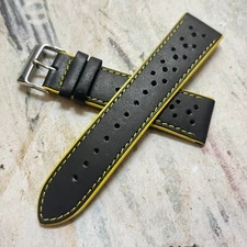 Yellow edges and stitching Racing Stripes series matte leather 22mm watch band