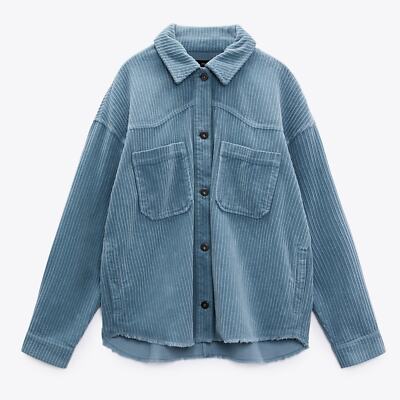 ZARA Cropped Corduroy Overshirt Shacket Sz M