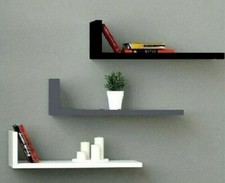 Floating L Shaped Shelf Shelves Bookcase Display Unit Wall Mounted & Fitting New