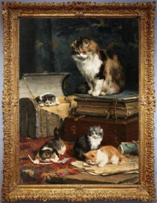 Handmade Old Master-Art Antique Oil Painting Animal cats Kittens on canvas