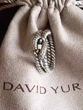 David Yurman Sterling Silver Three Row Diamond Cable Loop Ring Size 7. S-74