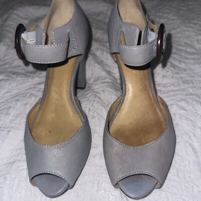 FRYE Kelsey Ankle Strap Gray Soft Leather High Heel Women's