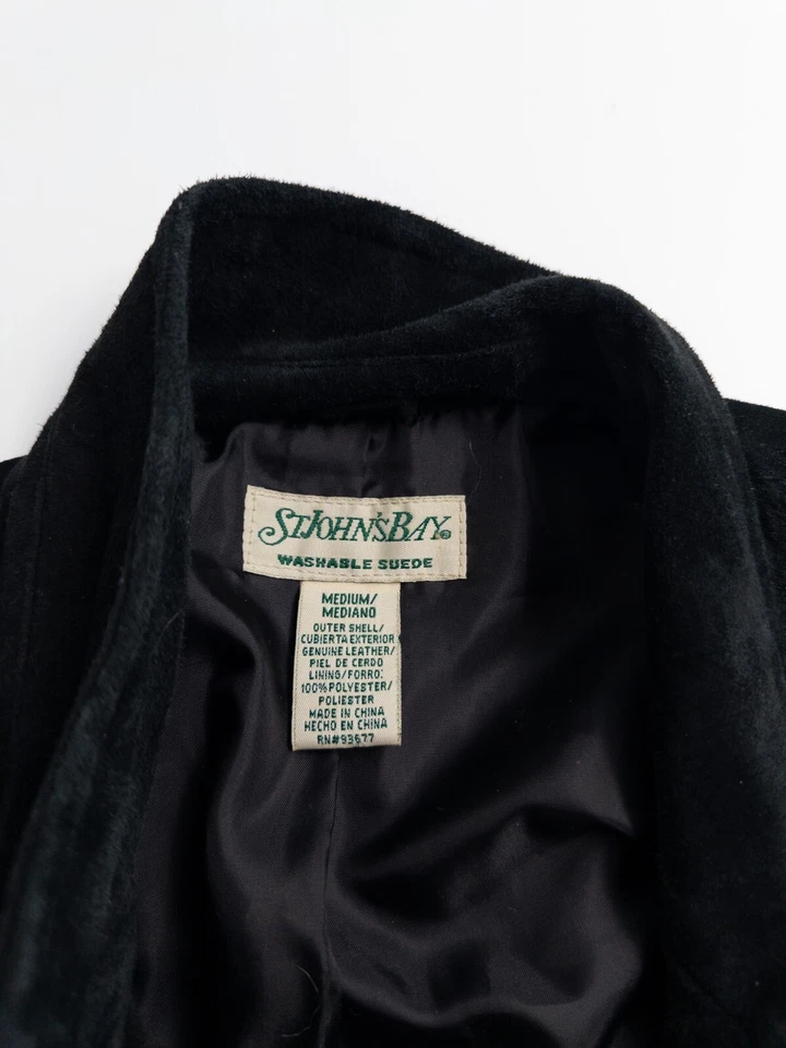 Genuine Leather Suede Jacket Mens Medium Black 2 Button Pork Skin St Johns Bay - Image 4 of 4