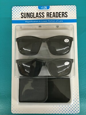 New Icon Men's Sunglass Reader Glasses Bifocals 2 Pack w/ Cases See Car 