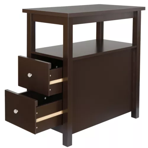 End Table Narrow Accent Side Table with 2 Drawer Storage for Bedroom Black/Brown - Picture 2 of 17