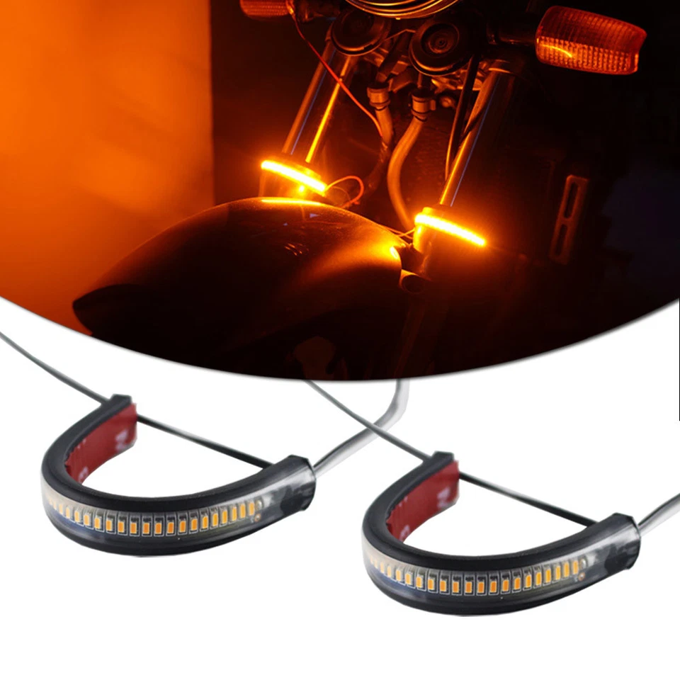2X Tira de luces de señal de giro LED ámbar súper brillante universal para motocicleta Foto 2 de 4