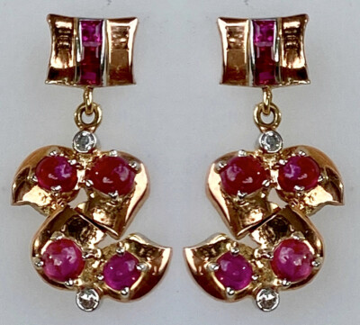 Vintage Ruby Diamond Retro Earrings Estate Fine Jewelry Pre  display picture 1