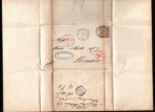 OPC 1868 N. Deutscher Bund 5gr Mi#6 Hamburg nach London Werbung gefaltet L - Bild 3 von 4