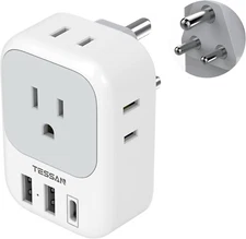 TESSAN US to India Plug Adapter with 4 Outlet 2 USB A 1 USB C Type D Travel Plug