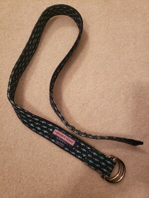 Vineyard Vines Men's Fish Print Navy Blue Fabric Belt Size Medium