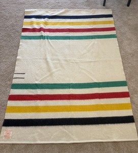 Hudson’s Bay Blanket 100% Wool Made In England HBC Stripes Vintage 53x78