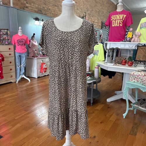 Planet Gold Plus 2X Tan Black Leopard Print Tiered Dress