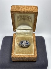 Antique Art Deco 14k White Gold Diamond  Synthetic Sapphire Filigree Ring