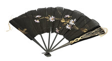 Antique Victorian Large Black Painted Hand Fan Wood Sticks As