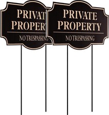 2 Pack Private Property No Trespassing Sign for House with Stake, 11.8 x 6.7 Inc