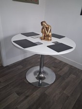 Small Kitchen Dining Table 1m Diameter White Wooden Top Heavy Metal Base Used