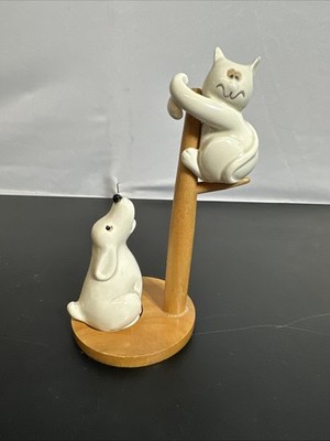  Scared Cat Dog Pole Stand Fitz Floyd FF Salt Pepper Shakers Japan 1960's MINT